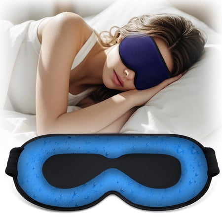 3D Cooling Eye Mask for Sleeping - Gel Eye Mask for Puffy Eyes, Migraines & Dark Circles Relief (Blue)