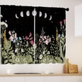 thumbnail image 3 of Black Floral Kitchen Curtains Moon Phase Botanical Bathroom Curtains Window Treatment Drapes Rustic Wildflower Plant Leaves Cafe Small Short Bedroom Curtains Fabric 2 Panels 27.5x36 Inch, 3 of 6