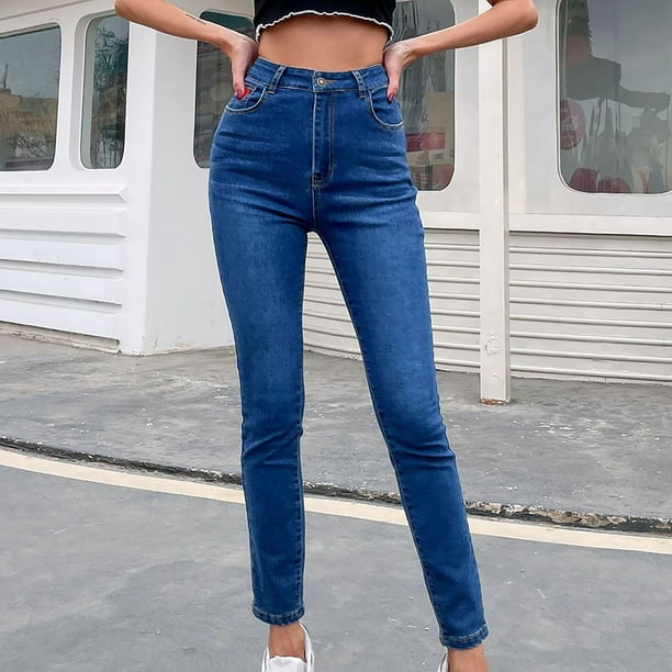 MYT Womens Elasticated High Waist Jeans Trousers Tummy Control Stretch  Ladies Denim Jeggings Blue 8 Regular : : Fashion
