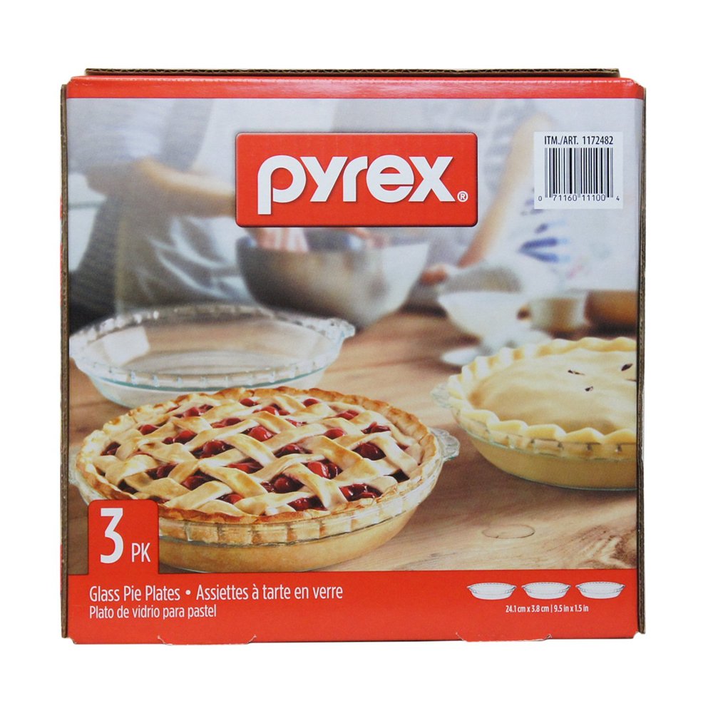 Pyrex 3Pack Easy Grab Glass Pie Plate, 9.5Inch NEW
