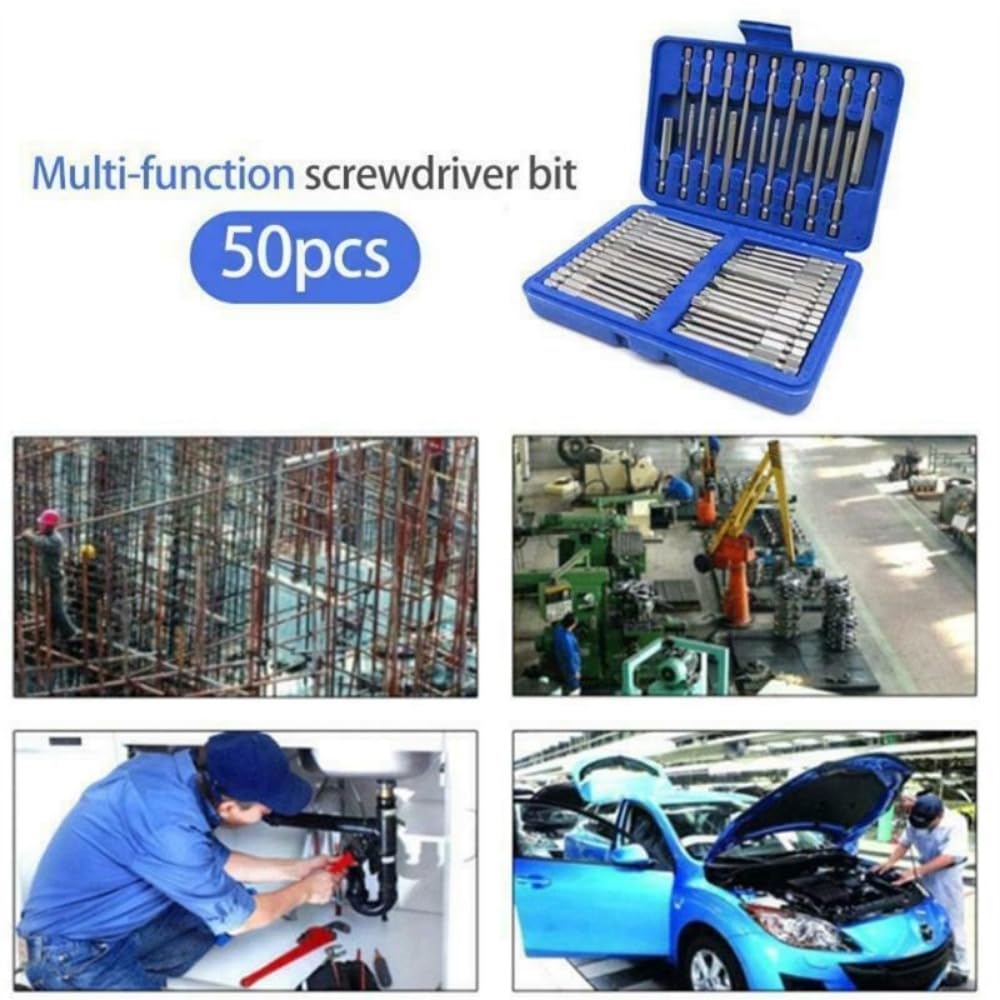 50 - Piece 1/4" Drive Screwdriver Bit Set with Hex, Pz2, Ph2, Torx, and Allen Bits