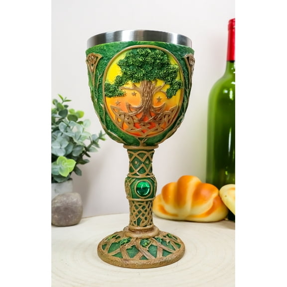 Ebros Large Celtic Sacred Tree of Life Yggdrasil Wine Goblet Chalice Cup 8oz