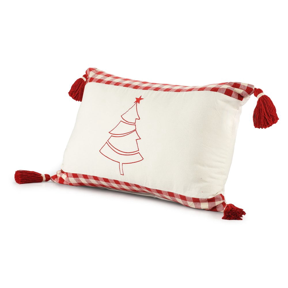 LR Home Merry Cotton Poly Filled Pillow in White/Red, 16" x 24"