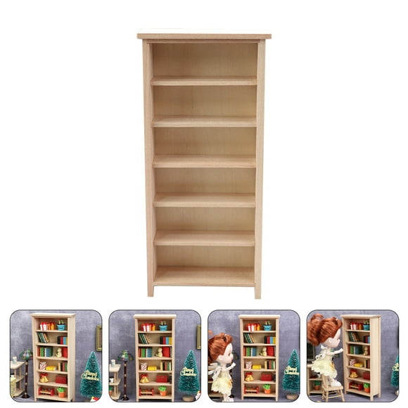 Mini House Bookshelf Decor Light Brown Synthetic Material for Decoration Use 1:12 Scale