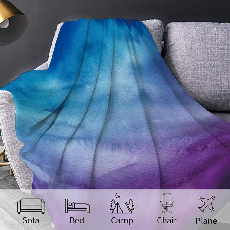 Colorful Blanket, Purple Blue Blanket Super Soft Flannel Fleece
