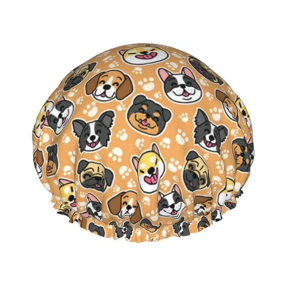 Kdxio Cute Dogs Head Print Shower Cap for Women,Elastic and Reusable,Double Waterproof Layers Bathing Hat