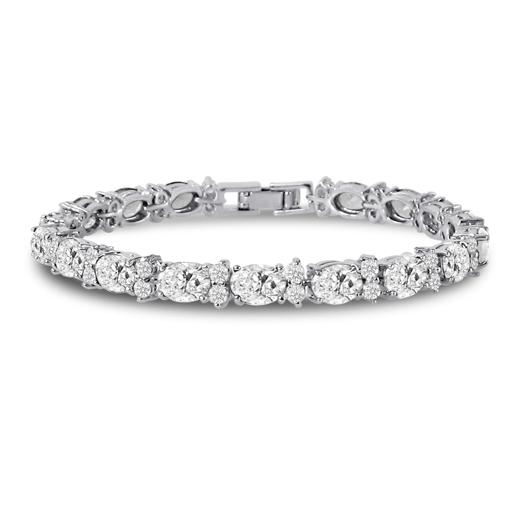 Cubic Zirconia Tennis Bracelet CZ Round Cut 2.5mm White 7x5mm Oval Cut