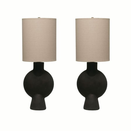 Bloomingville Terracotta Table Lamp with Linen Shade (Set of 2 Pieces)