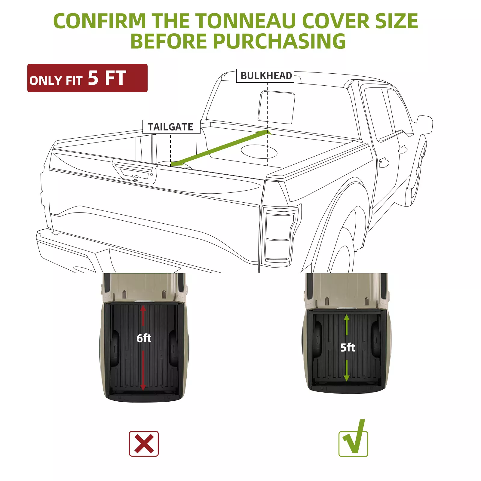 RVNI 5FT FRP Hard Tri-Fold Tonneau Cover Truck Bed For 2024 Toyota Tacoma top cover Waterproof