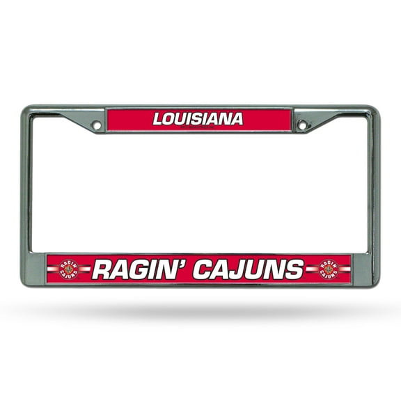 Louisiana Lafayette NCAA Ragin Cajuns - 12" x 6" Standard Size - Chrome Metal License Plate Frame