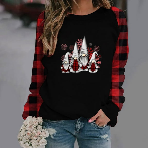 Azrian Women's Casual Fashion Printing Long Sleeve Round-Neck Ruched Pullover Blouse Tops