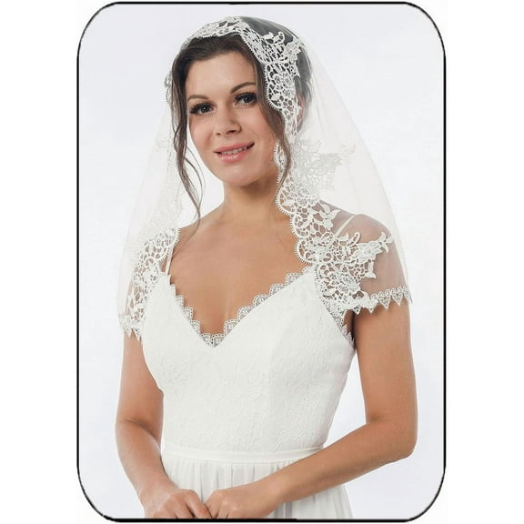 YooGuoGuo Lace Bride Wedding Veil Short Mantilla Bridal Veils Tulle Elbow Length Hair Accessories with Comb