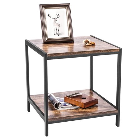 snorda Square Vintage End Table Metal Sofa Side Table With Storage Rack Night Stand