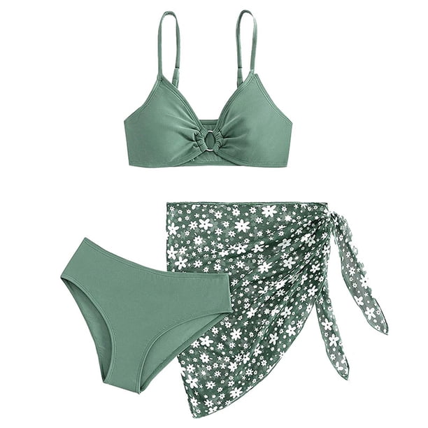 REDARER Girls' 3-Piece Swimsuit Set – Cover-Up Top & Beach Shorts Skirt for Kids' Swimming, Surfing & Beachwear,Size 11-12 Years