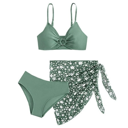 uikmnh Girls swim set Girls  Swimsuits 3pc Swimsuit Cover Up Top with Beach Shorts Skirt Kids Swimming Surfing Swimwear Size:11-12 Years