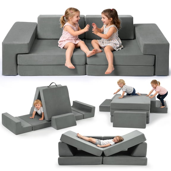 7-Piece Modular Kids Play Couch Indoor Toddler Sofas with Removable Cover& Easy to Clean for Living Room and Playroom Gray