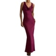 thumbnail image 1 of Robe Élégante d'Été en Satin pour Femme, Dos Nu, Sans Manches, Col Bénitier, Soirée, Formelle, Maxi, Rose Rouge, P, 1 of 9