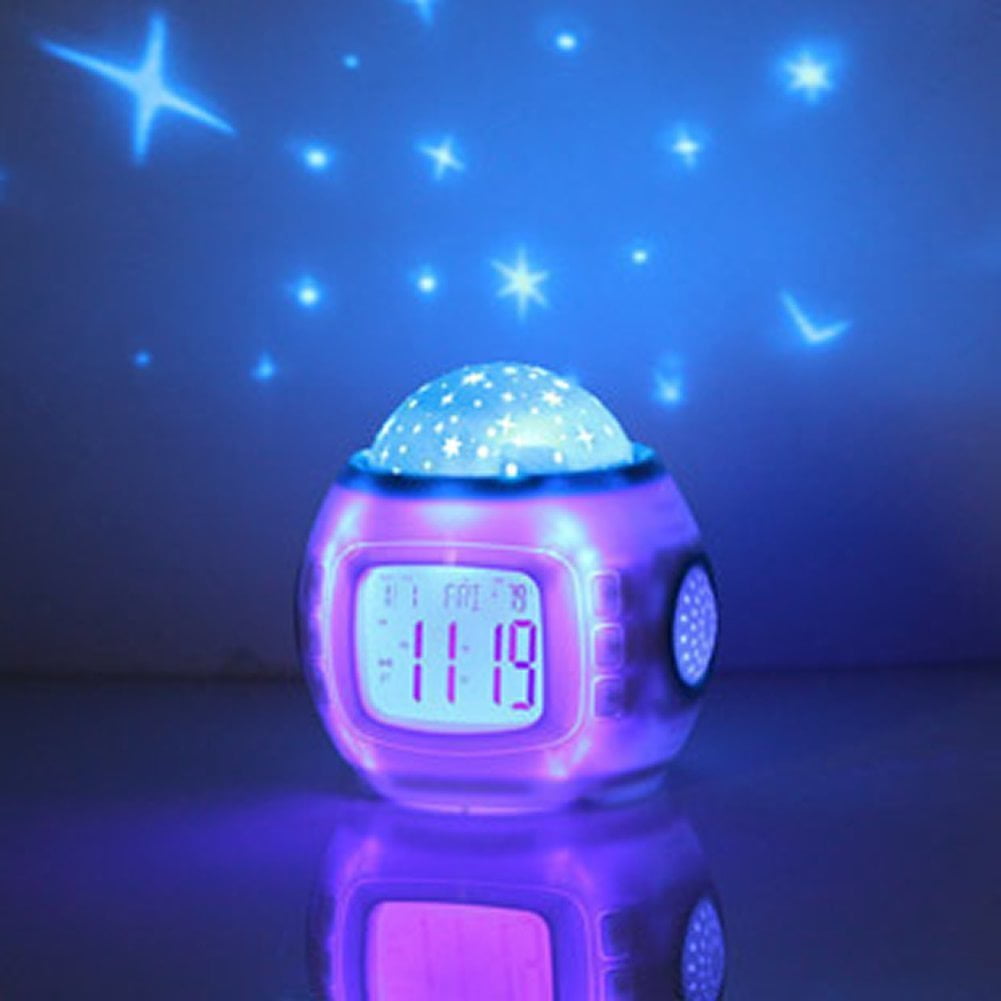 Sky Star Children Baby Room Night Light Projector Lamp Bedroom Music Clock Decor 