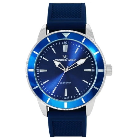50mm Montres Carlo Men's Luxury Silicone Band Sports Fashion Elegant Dress Watch (Silver/Blue)