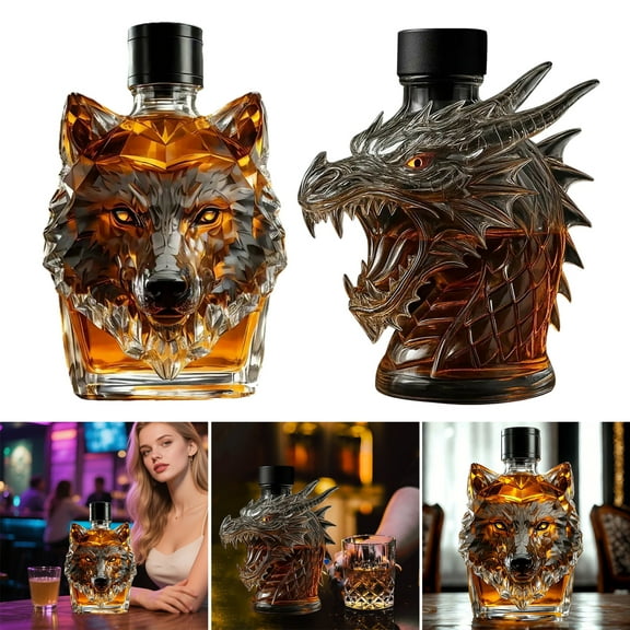 ZenCart 300ml Bottle Decanter Wolf Head Shape High Borosilicate Glass Bottle Leak-Proof Seal Decanter