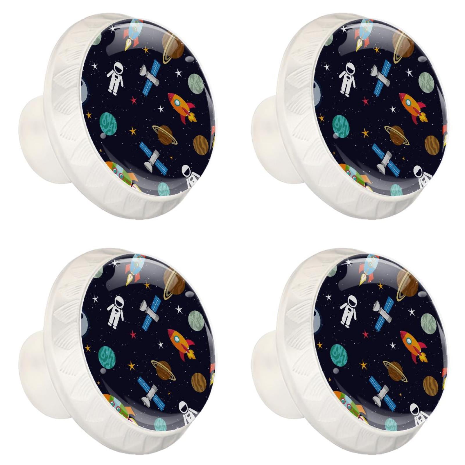 4 Pcs Spaceship Stars Planets Knobs for Kitchen Cabinet Cupboard Dresser Bookcase Drawer Pulls Handles Round Home Decor