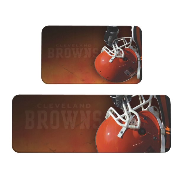 Juego de 2 alfombrillas de cocina de terciopelo de cristal con el logotipo del equipo de fútbol Browns, alfombrilla absorbente antideslizante para el hogar, el dormitorio y la cocina