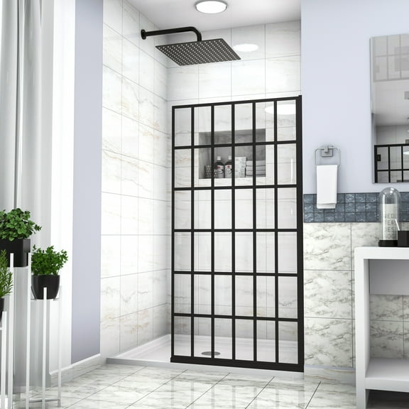 Shower Door 38" W x 72" H Single Panel Frameless Fixed Shower Door, 5/16 in. (8mm), Open Entry Design in Matte Black
