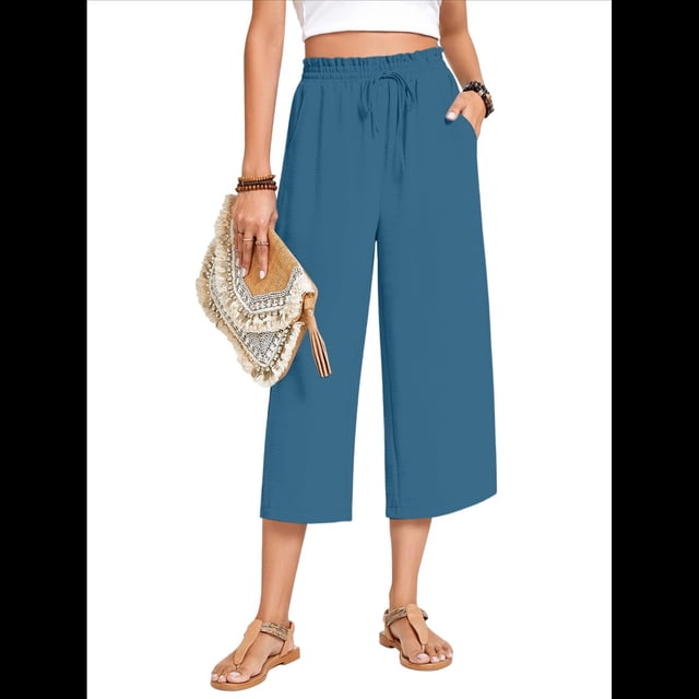 Pantalones Cortos para Mujer, Informales, con Cordón y Bolsillos, Holgados, de Cintura Alta y Pierna . Azul Oscuro L