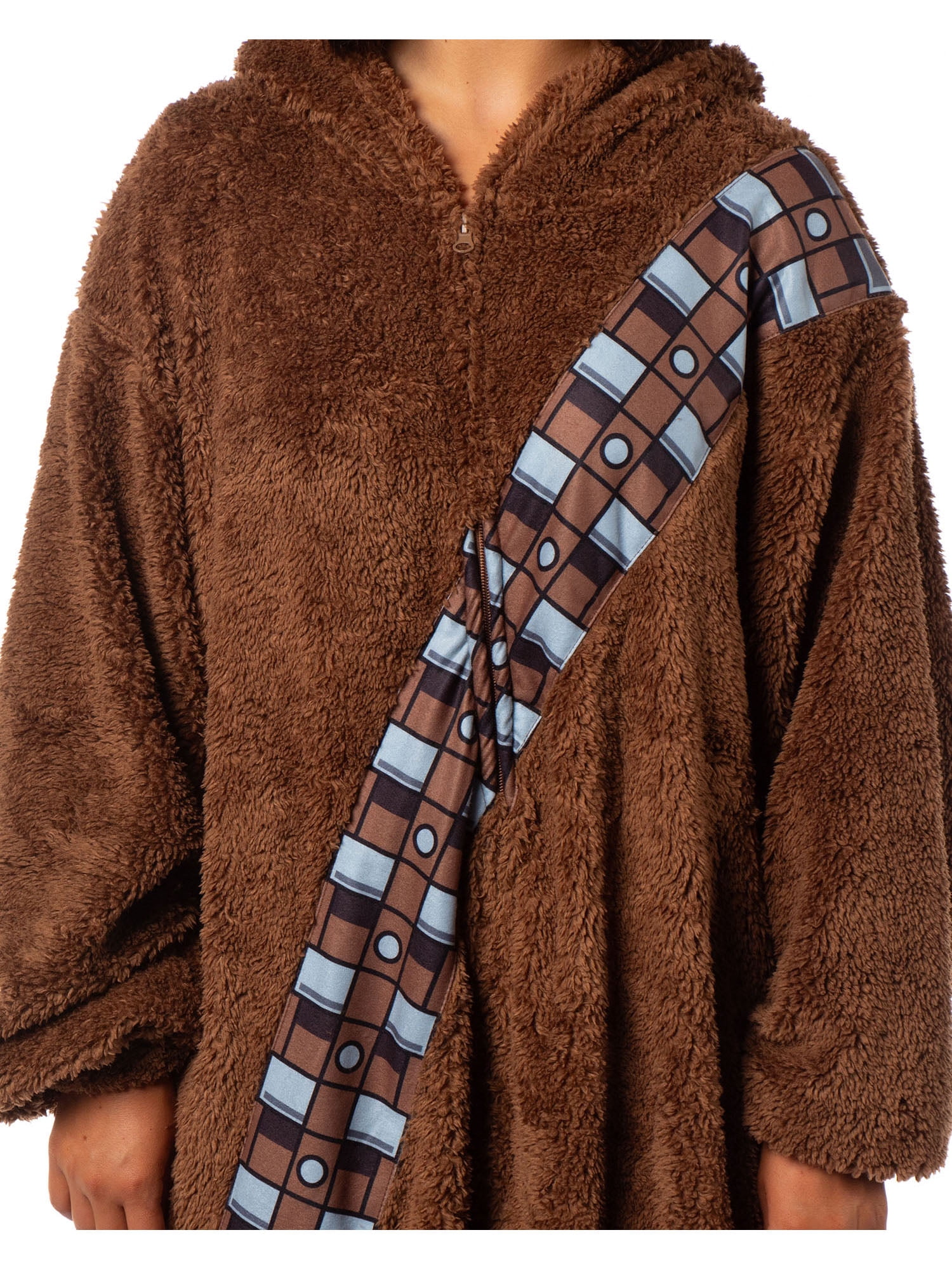 Star Wars Chewbacca Hooded Adult Plush Fleece Zip-Up Costume One Piece Footless Pajama Union Suit