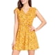 thumbnail image 4 of Vestido fluido floral Allegra K con cinturón y cuello en V cruzado Amarillo L, 4 of 6