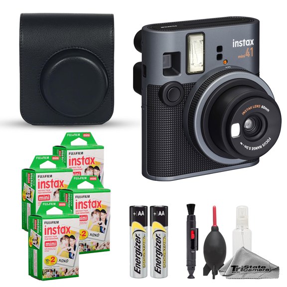 Fujifilm Instax Mini 41 Instant Film Camera (Black) Case Instax Mini Instant Film (80 Sheets) Cleaning Kit