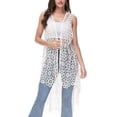 thumbnail image 2 of Boho Crochet Long Vest Top for Women Sleeveless Lace Cardigan Kimono Swimwear Cover Ups, 2 of 6