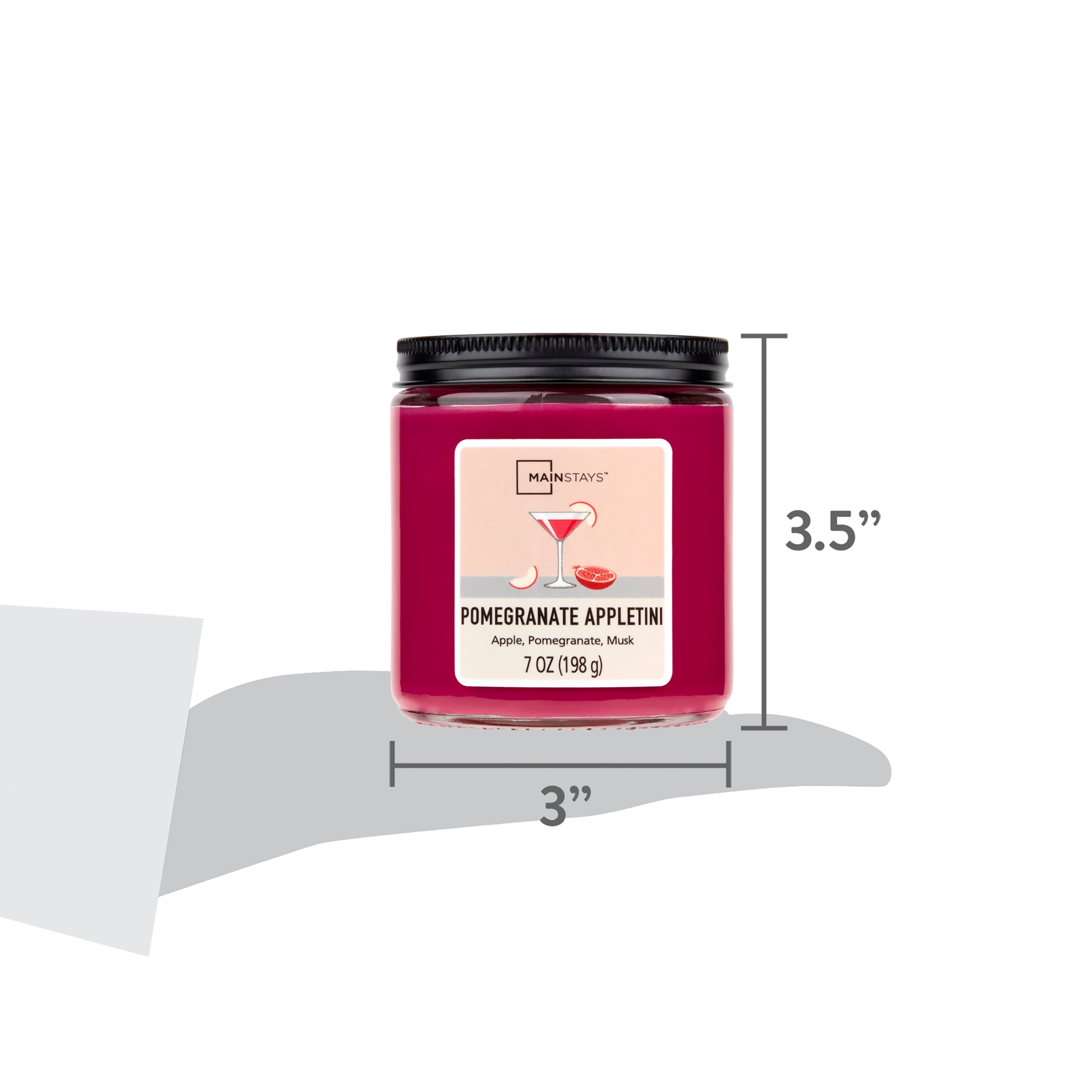 (3 pack) Mainstays Single-Wick Twist Glass Jar Scented Candle, Pomegranate Appletini, 7oz.