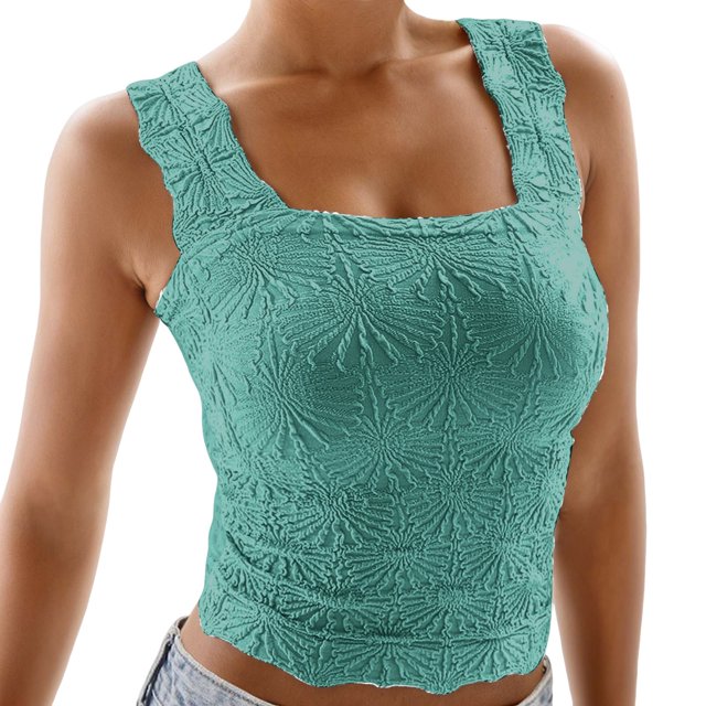 Débardeurs Côtelés à Encolure Carrée Sans Manches Crop Tops Vêtements d'Été