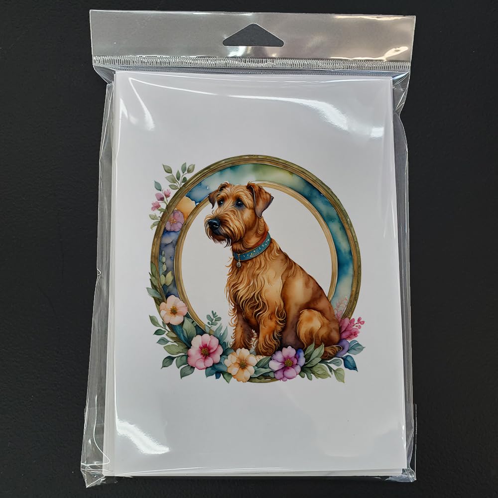 Irish Terrier and Flowers Greeting Cards and Envelopes Pack of 8 7 in x 5 in