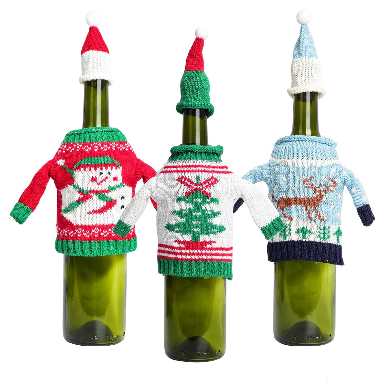 Christmas Santa Reindeer Plush Wine Bottle Bags For Christmas Party Decoration 4pcs Ugly