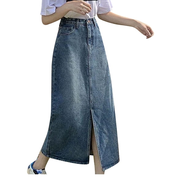 jovati Denim Dress for Women Casual Summer Womens Spring and Summer Denim Dress Pocket Skirt Casual Mid-Length Skirt