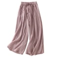thumbnail image 3 of Women's Embroidered Wide Leg Pants, Cotton Linen Cropped Trousers with Elastic Drawstring Waist, Comfortable Breathable Summer Lounge Pants for Women Purple XXL, 3 of 3