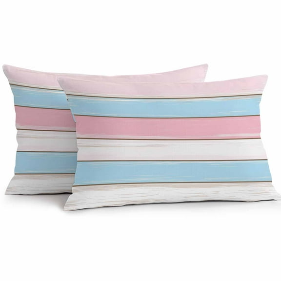 Pink Blue Wood Grain Waterproof Outdoor Throw Pillow Covers 12''x20'' Pack 2, Pillow Cases Throw Cushion Cover with Zipper, Modern Colorful Striped Washable Pillowcase for Poolside Sofa