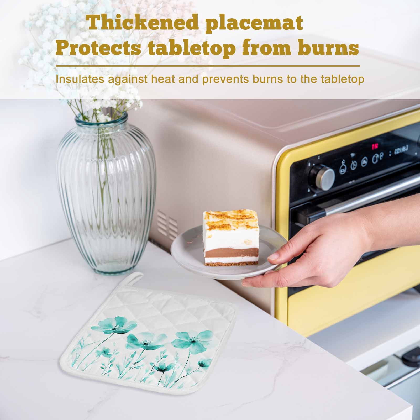 Blue Aqua Flower Pot Holders for Kitchen Heatproof Potholder, 4 Pack White Floral Plant Herb Botanical Hot Pads Multipurpose Oven Pads Cloth Potholders Trivet for Cooking and Baking