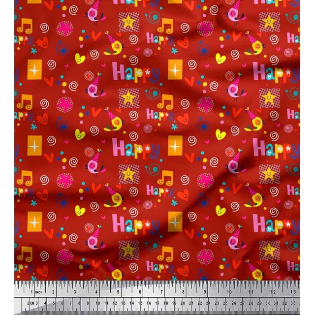 Soimoi Poly Georgette Fabric Birthday Theme Party Decor Fabric Printed Yard 52 Inch Wide