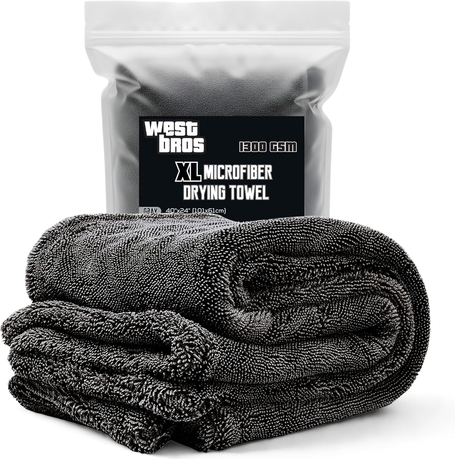 WEST BROS Microfiber Car Drying Towel 40x24 Gray photo 1