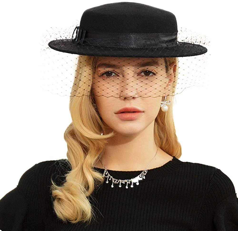 Women's Wool Felt Fedora Boater Hat 