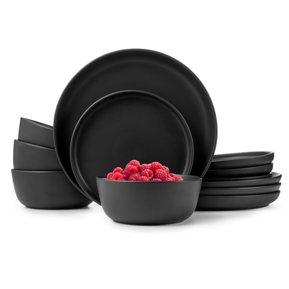 Juego de vajilla Lefonte Stoneware de 12 piezas, color negro mate