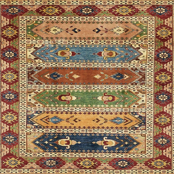 Ahgly Company Indoor Square Abstract Metallic Gold Abstract Area Rugs, 6' Square