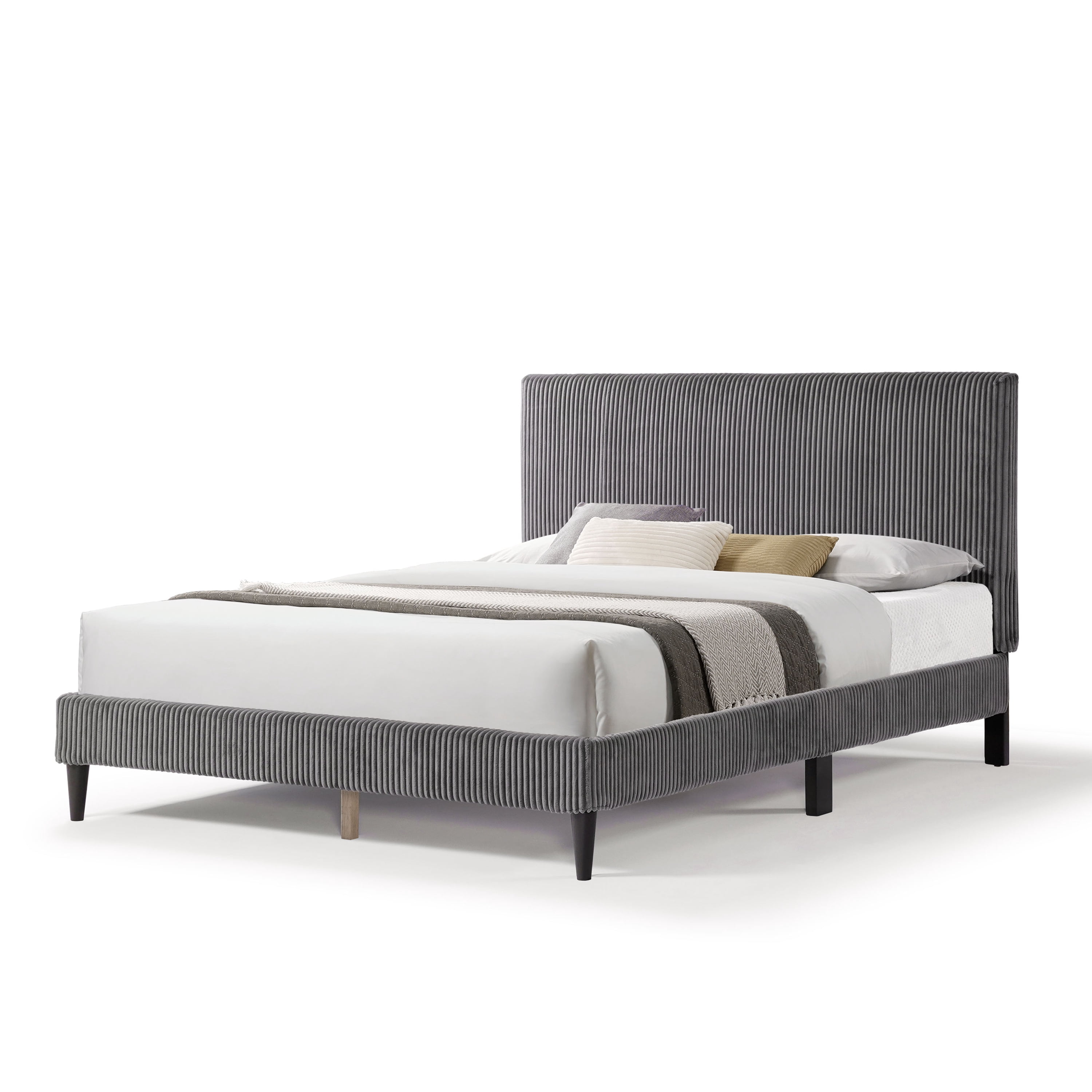 Furniture of America Colly Adult Queen Chenille Fabric Upholstered Platform Bed, Dark Gray