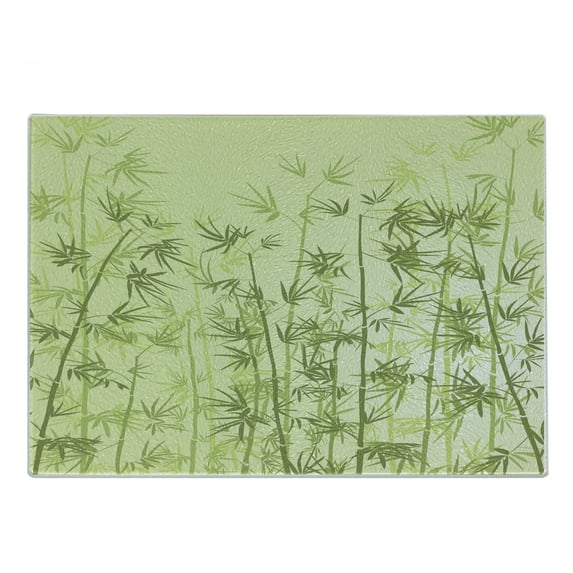 Forest Cutting Board, Tropical Style Woodland Nature Spa Yoga Concept, Decorative Tempered Glass Cutting and Serving Board, Small Size, Pale Green Dark Green, by Ambesonne
