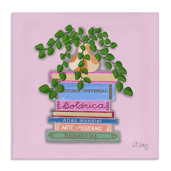 Stupell Industries Contemporary Bookstack with Plant Vase Canvas Art, 17 x 17, by Ale Saiz Studio