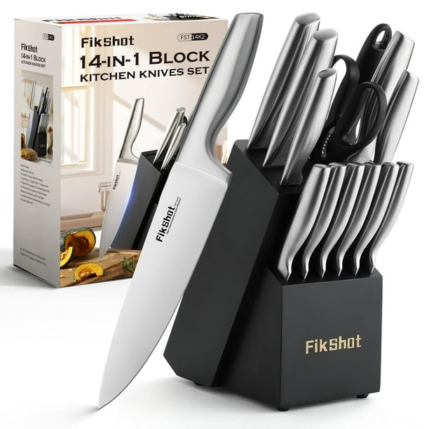 Juego de cuchillos de cocina FikShot de 14 piezas con bloque y afilador
