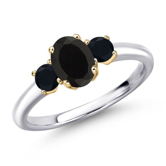 Gem Stone King 10K Two Tone Gold Black Onyx Engagement Ring for Women | 0.96 Cttw | Oval 7X5MM | Gemstone December Birthstone | Size 6